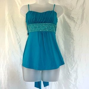 🦋💎 Y2K McBling Blue Teal Babydoll Tank Top Blouse